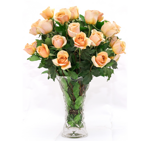 Nearly Natural Rose Arrangement with Vase, Peach
