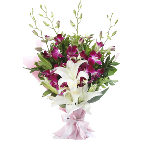 Bouquet Of Lilies & Purple Orchids